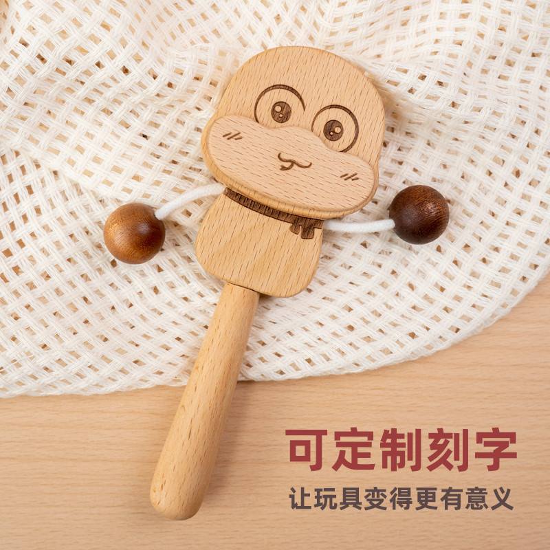 林野小木拨浪鼓宝宝满月礼物婴儿玩具新生三个月木质手摇铃可啃咬