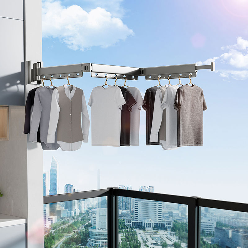阳台壁挂伸缩折叠晾衣架免打孔窗户晒衣服架子隐形晒衣架衣杆