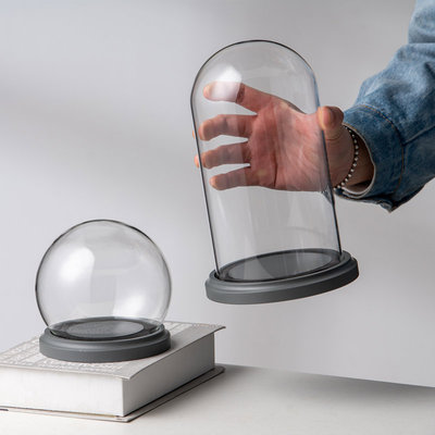 永生花玻璃罩人偶手办积木应援棒防尘展示盒蓝灰EVA卡扣防脱落底