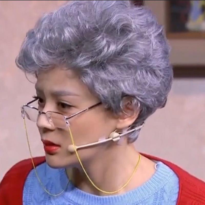 老年人假发女短发奶奶灰老太太扎发头套70岁头顶羊毛卷短发花白