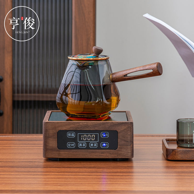 胡桃木电陶炉家用烧水壶室内加厚玻璃煮茶养生壶煮茶器提梁壶