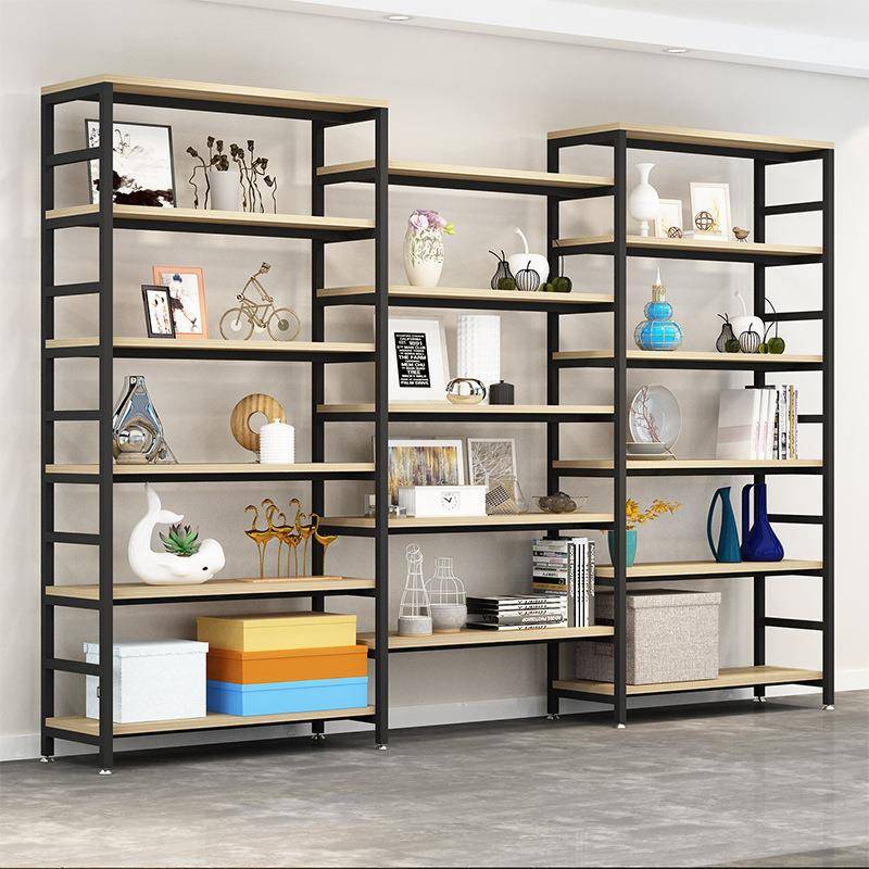 现代多层超市货架铁艺商品展示架客厅置物架可调节落地钢木书架