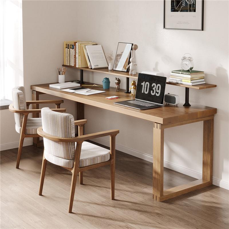 实木电脑桌学生家用书桌写字桌卧室双人长条办公桌轻奢简约工作台