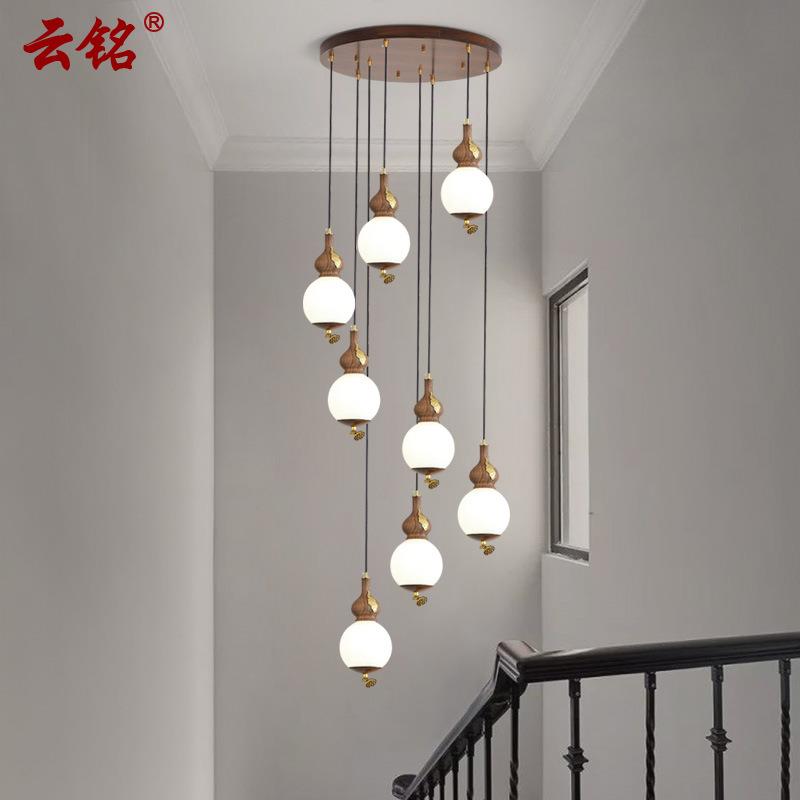 新中式楼梯长吊灯仿古复式楼别墅旋转楼梯间吊灯餐厅中国风灯8105