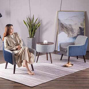 北欧实木布艺拼色单人沙发阳台休闲椅卧室庭院酒店民宿现代简约