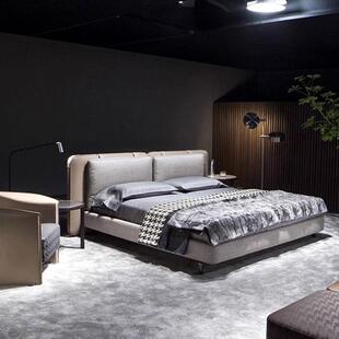 北欧现代主卧马鞍皮双人床意式棉麻布艺床设计师款塔特林背带软床