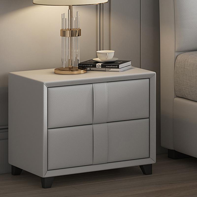 简约现代轻奢实木床头柜皮艺软包极简双抽卧室床边收纳柜储物柜