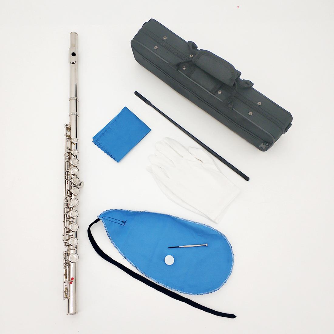 16孔长笛C调E键白铜管体16孔银色长笛学生入门演奏笛子西洋管乐器