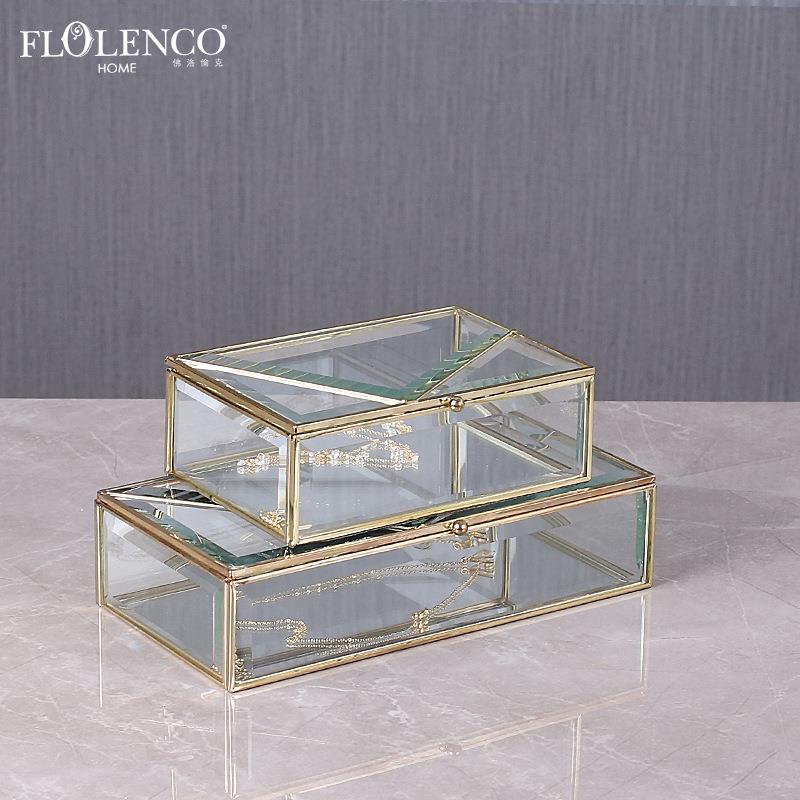 轻奢简约创意质感玻璃首饰盒时尚别墅样板间家居卧室软装饰品摆件