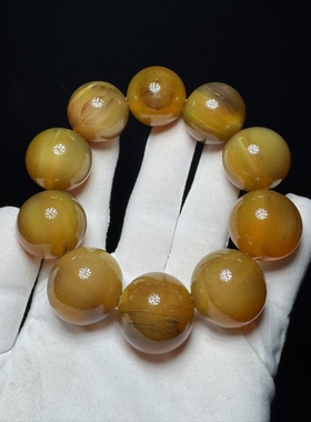 黄料老羊角手串一级成年角带血高抛养生文玩蜡黄色行走的中药库