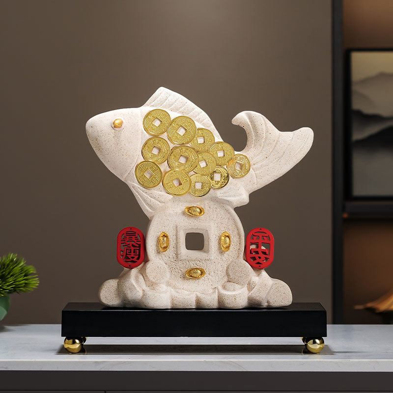 铜钱鲤鱼客厅电视柜酒柜玄关装饰品年年有余摆件搬家乔迁礼物