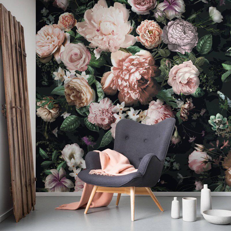 田园花卉手绘简约玫瑰花墙纸客厅欧式乡村L电视背景墙壁纸装饰壁