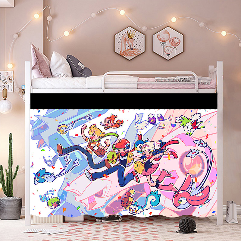 奔跑日式宿舍床帘遮光大学生加厚下铺挂围寝室宝可梦Y卡通上铺动