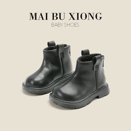 宝宝短靴婴儿童皮靴软底防滑男童鞋冬季新款女童棉鞋加绒小童靴子