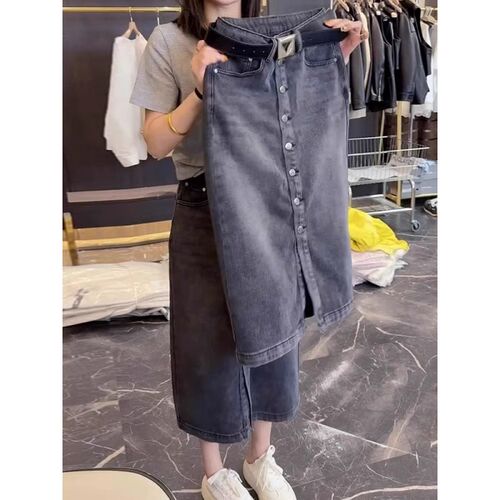 2025春季新款复古百搭开叉包臀裙大码女装高腰显瘦直筒半身牛仔裙
