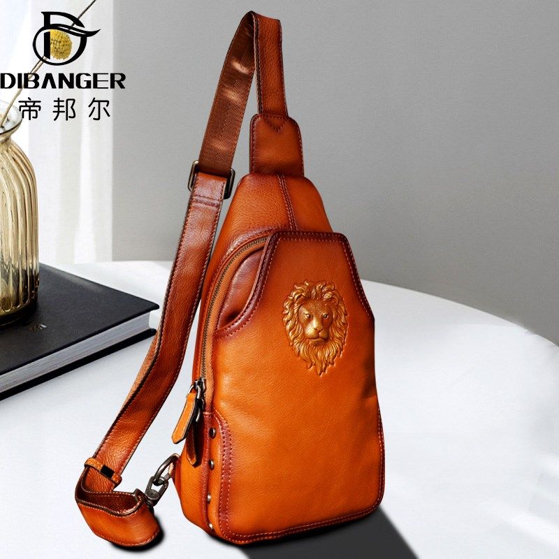 真皮胸包男单肩斜挎包头层牛皮胸前背包斜肩包新款个性男包皮肩带