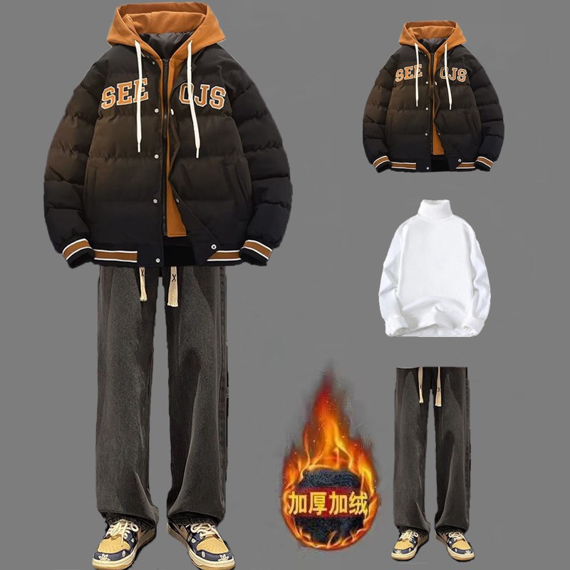 男士羽绒棉服秋冬季加厚棉衣外套男装一J套搭配帅气面包服休闲套