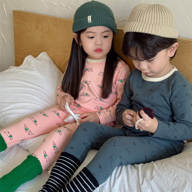 秋冬儿童家居服套装秋衣秋裤男女童保暖内衣加厚打底衫睡衣280g