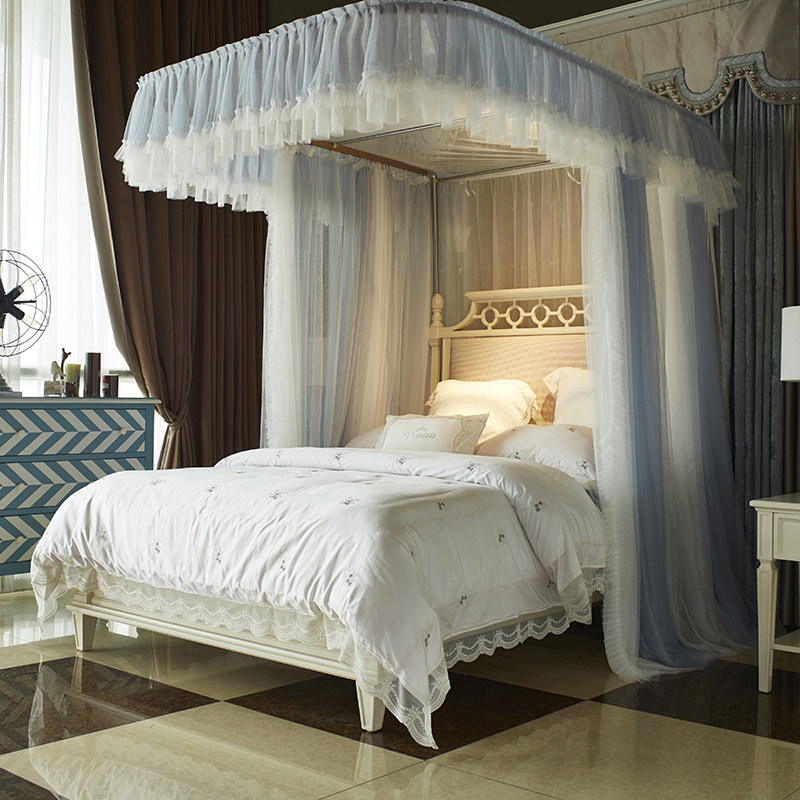 新款宫廷导轨蚊帐家用夏天1.8m床公主风1.5米双层U型轨道落地支架