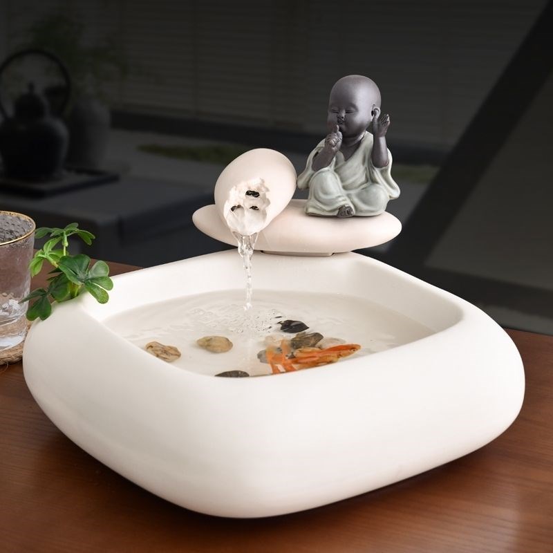 创意流水招财生财摆件家居陶瓷小型喷泉办公室桌面循环水开业礼品