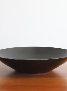 特大墨黑斗笠圆盘55cm陶瓷大花盘 墨蓝花L器中式花道插花比赛花器