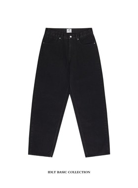 IDLT 高质重磅m 中高腰阔腿牛仔裤 黑色宽松复古牛仔长裤