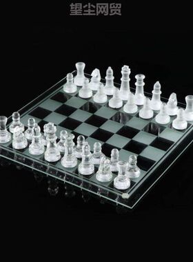 高棋盘玻璃精美+规格象棋水晶玻璃玻璃儿童O透明棋子国际象棋黑白