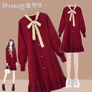 哺乳连衣裙秋冬季辣妈款外出显瘦针织毛衣打底衫产后喂奶衣服秋装