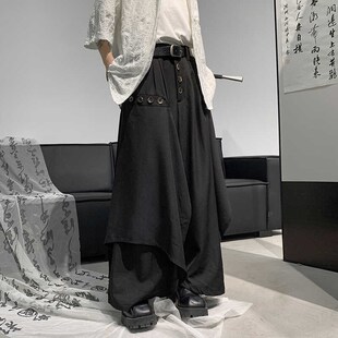 新中式国风不规则裙裤男女显w瘦小众设计叠穿高级感复古阔腿西装