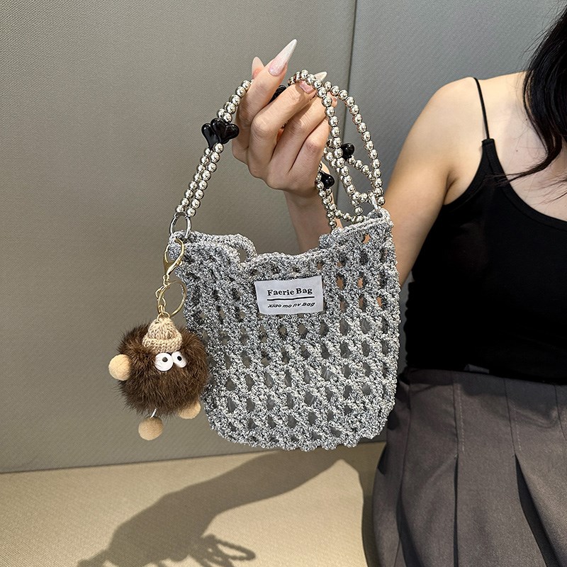 夏季小众设计银色手机包百搭迷你小包包女2024新款编织镂空斜挎包