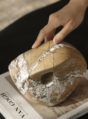 栗石侘寂风天e然大理石几何艺术摆件中古创意样板间茶几桌面装饰