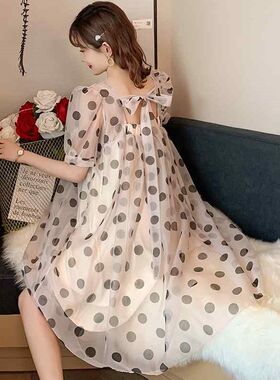 孕妇夏装连衣裙韩版孕妇装夏x季超仙女a字蓬蓬裙子夏天套装连衣裙