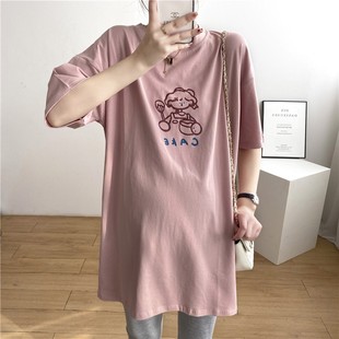 胖mm大码200斤圆领纯棉短袖t恤女宽松夏装上衣显瘦孕妇装两件套装