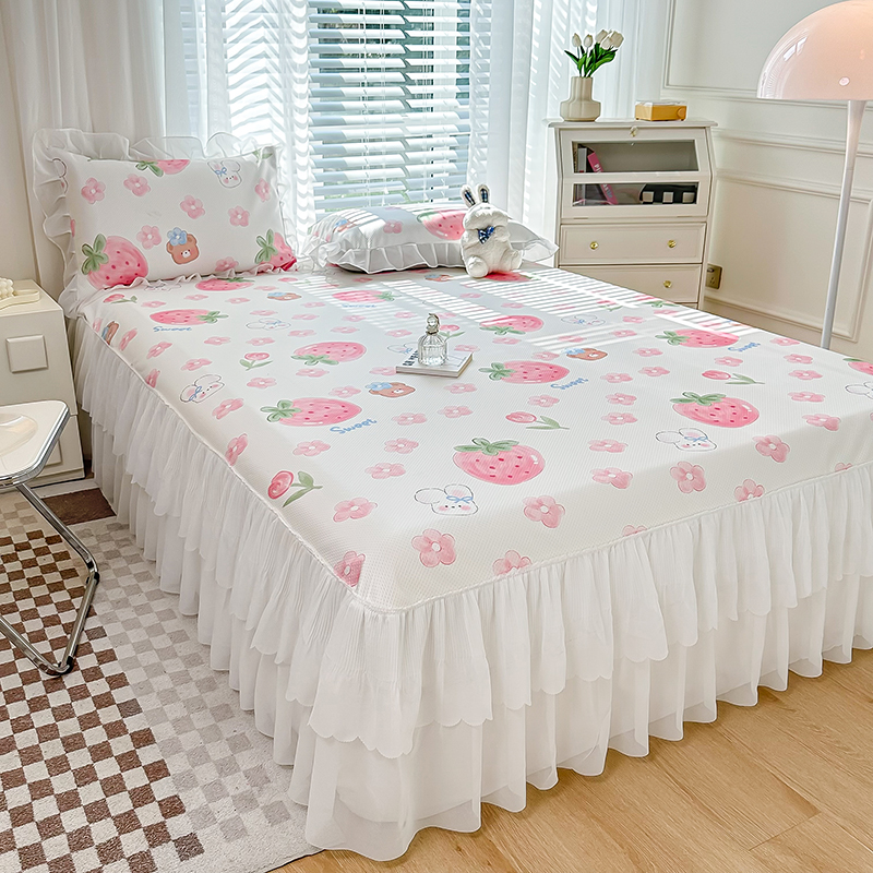 A类夏季冰丝凉席床裙款三件套夏天婴儿可用床垫儿童宿舍空调凉席