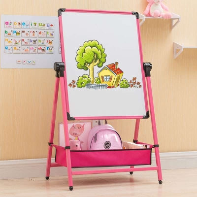 家用小T学生涂鸦写字白板 儿童宝宝画板双面l磁性小黑板升降支架式