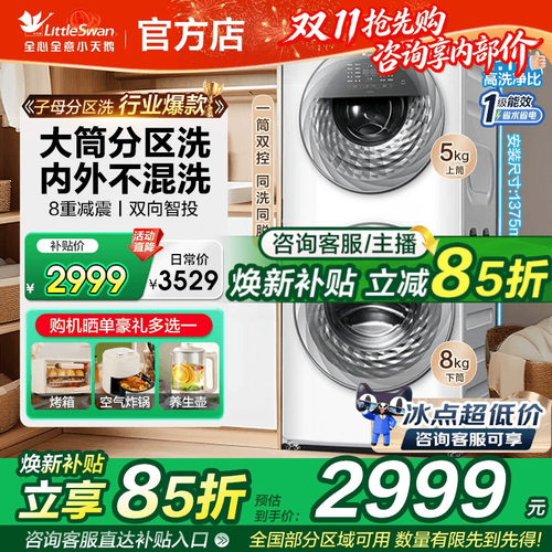 小天鹅子母分区洗衣机双筒全自动家用水魔方滚筒15kg大容量15E