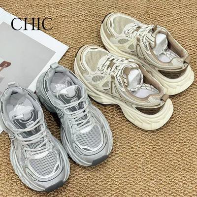 CHIC奇柚/老爹鞋女2025秋季新款小个子运动鞋吸膜底网面透气女鞋