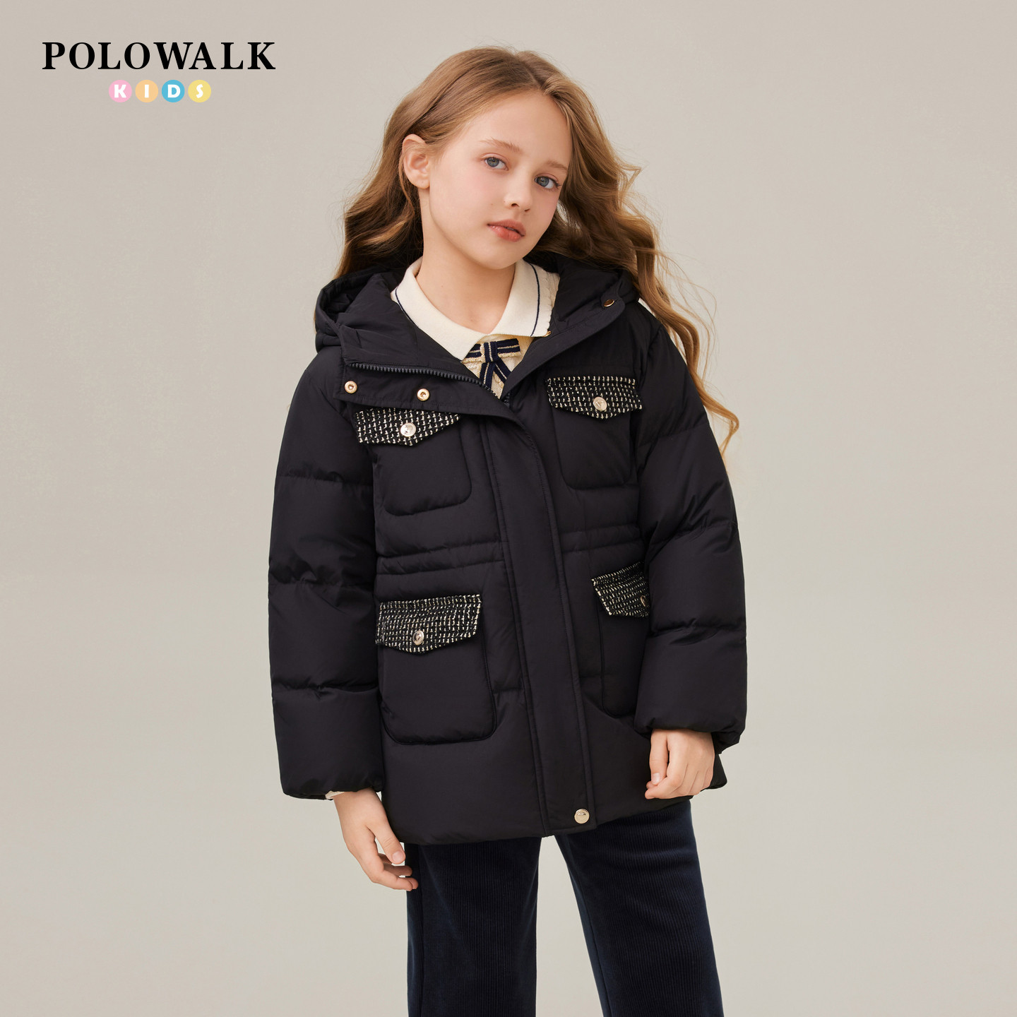 【90白鸭绒】POLOWALK童装女童羽绒服2025冬新品小香风连帽外套,童装/婴儿装/亲子装,羽绒服,淘宝优惠券,粉丝福利购,淘宝优惠卷