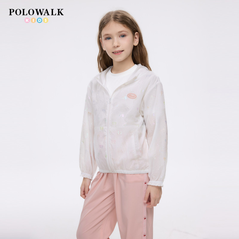 POLOWALK童装女童外套2026夏季新品连帽薄百搭印花休闲连帽上衣