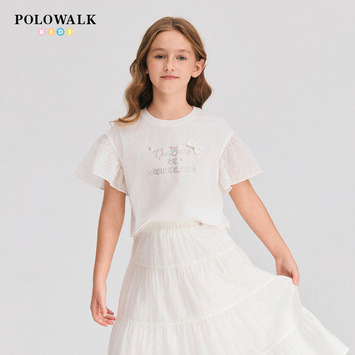 POLOWALK童装2026夏季新品女童短袖T恤圆领套头衫冰爽棉儿童上衣