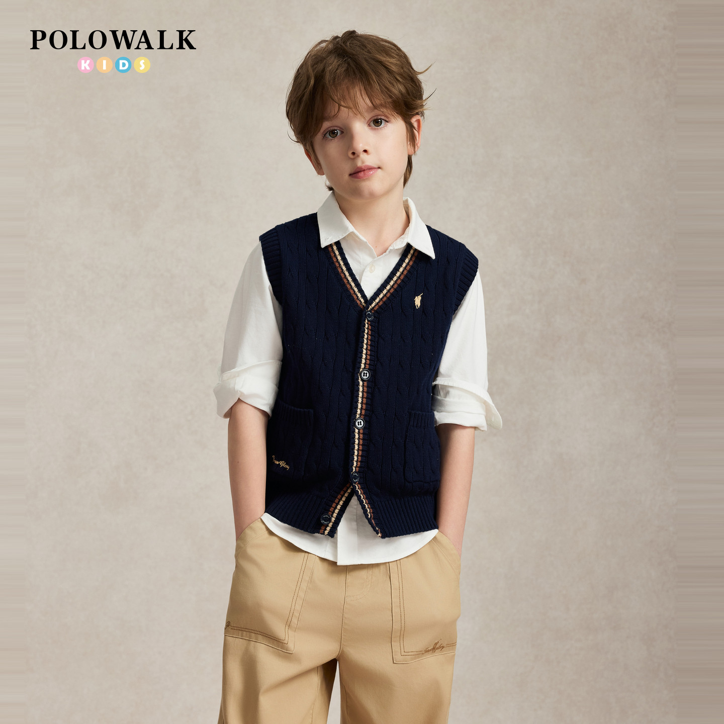 POLOWALK男童针织开衫背心
