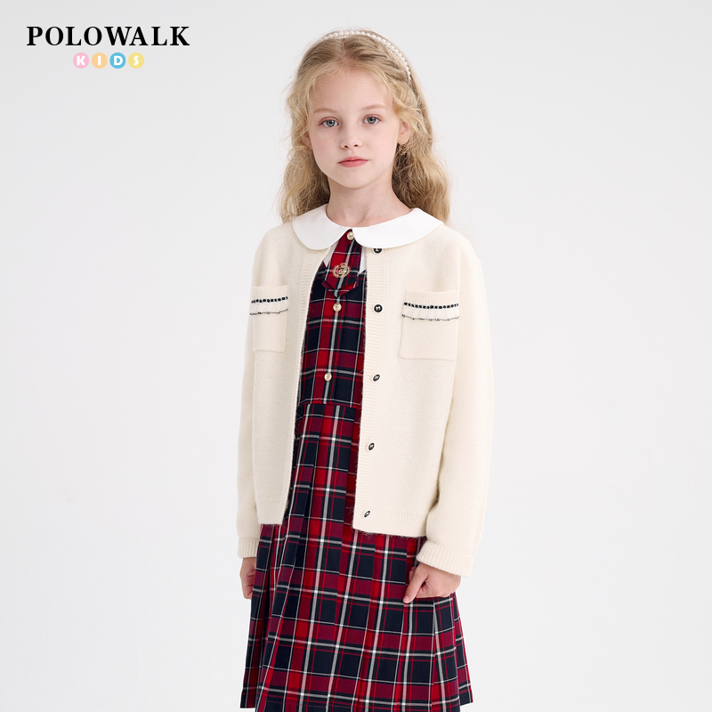 POLOWALK童装2025秋冬新款女童小香风针织衫女设计感小众高级感