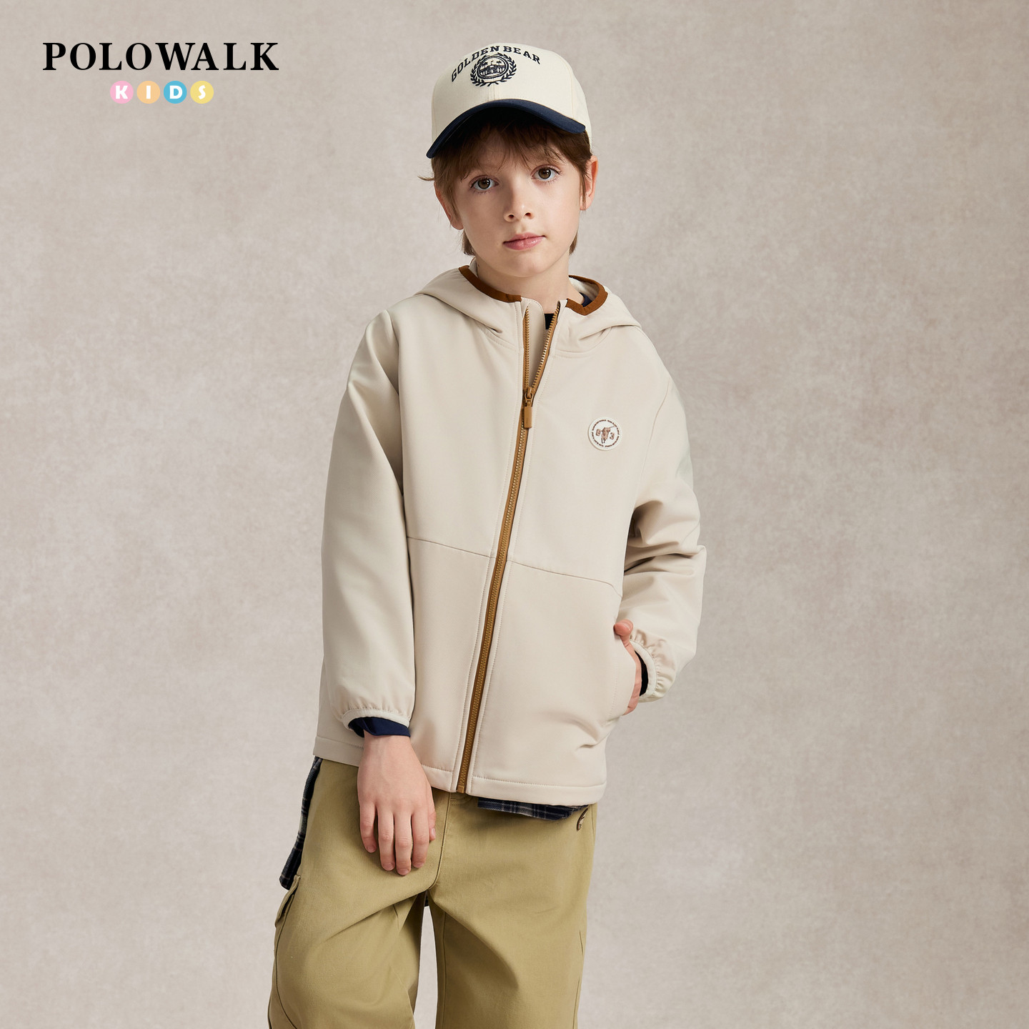 POLOWALK男童外套撞色连帽保暖图片