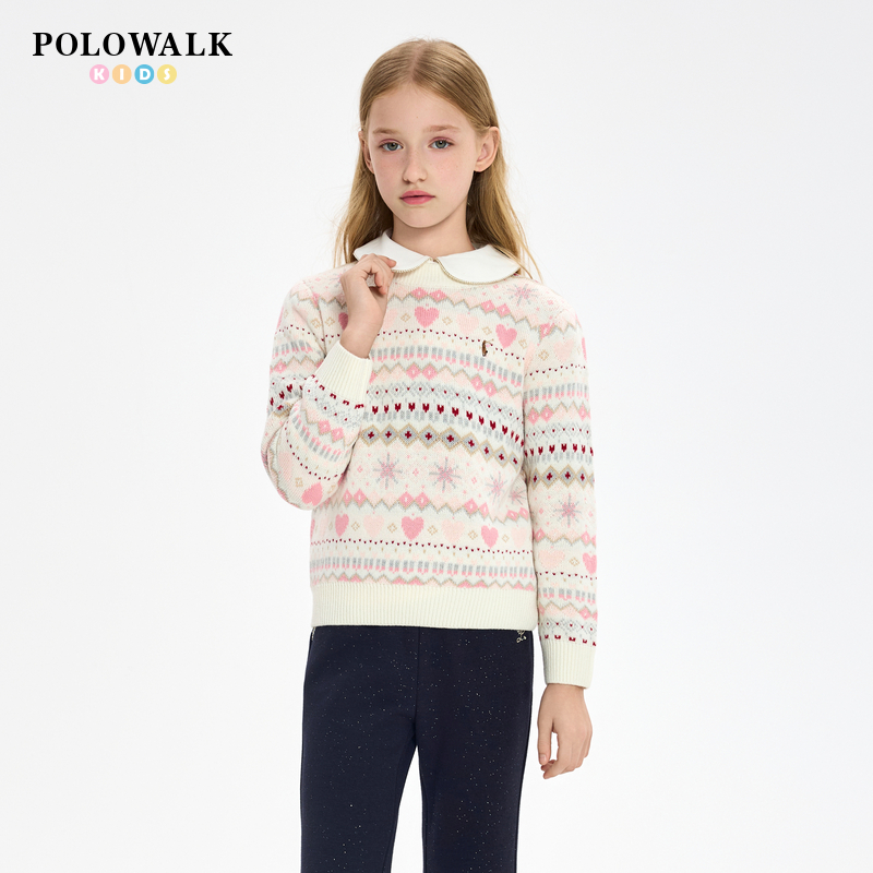 POLOWALK女童长袖圆领套头针织衫