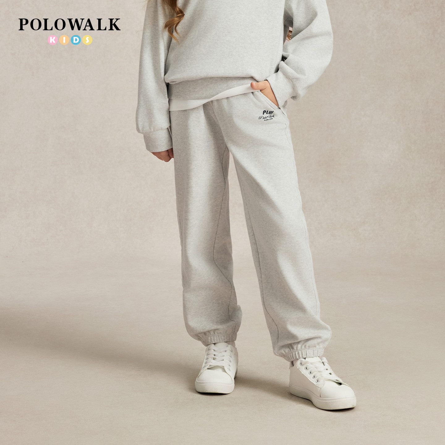 POLOWALK女童卫裤早秋新品字母印花中大童松紧腰休闲运动裤子