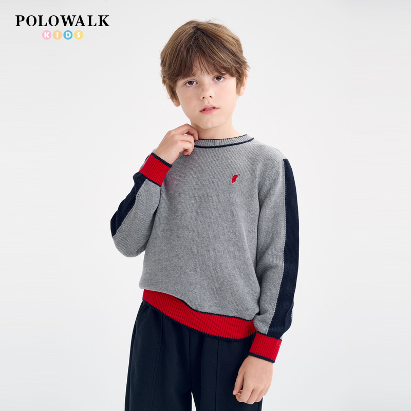 POLOWALK撞色圆领针织衫