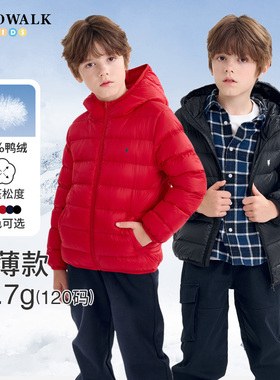 POLOWALK童装儿童红色羽绒服连帽轻薄外套2025冬装男童女童潮上衣
