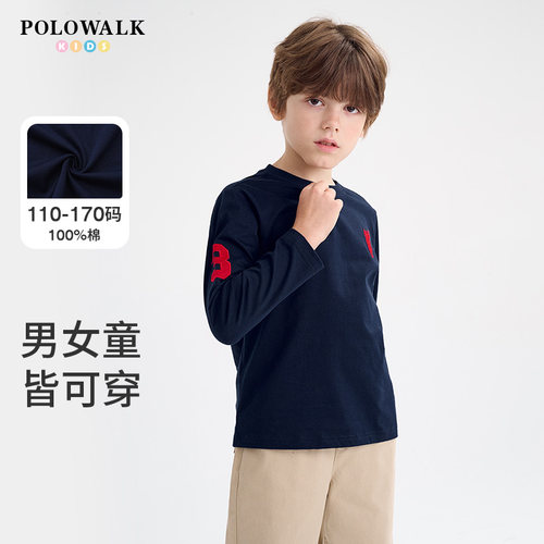 POLOWALK圆领长袖纯棉T恤