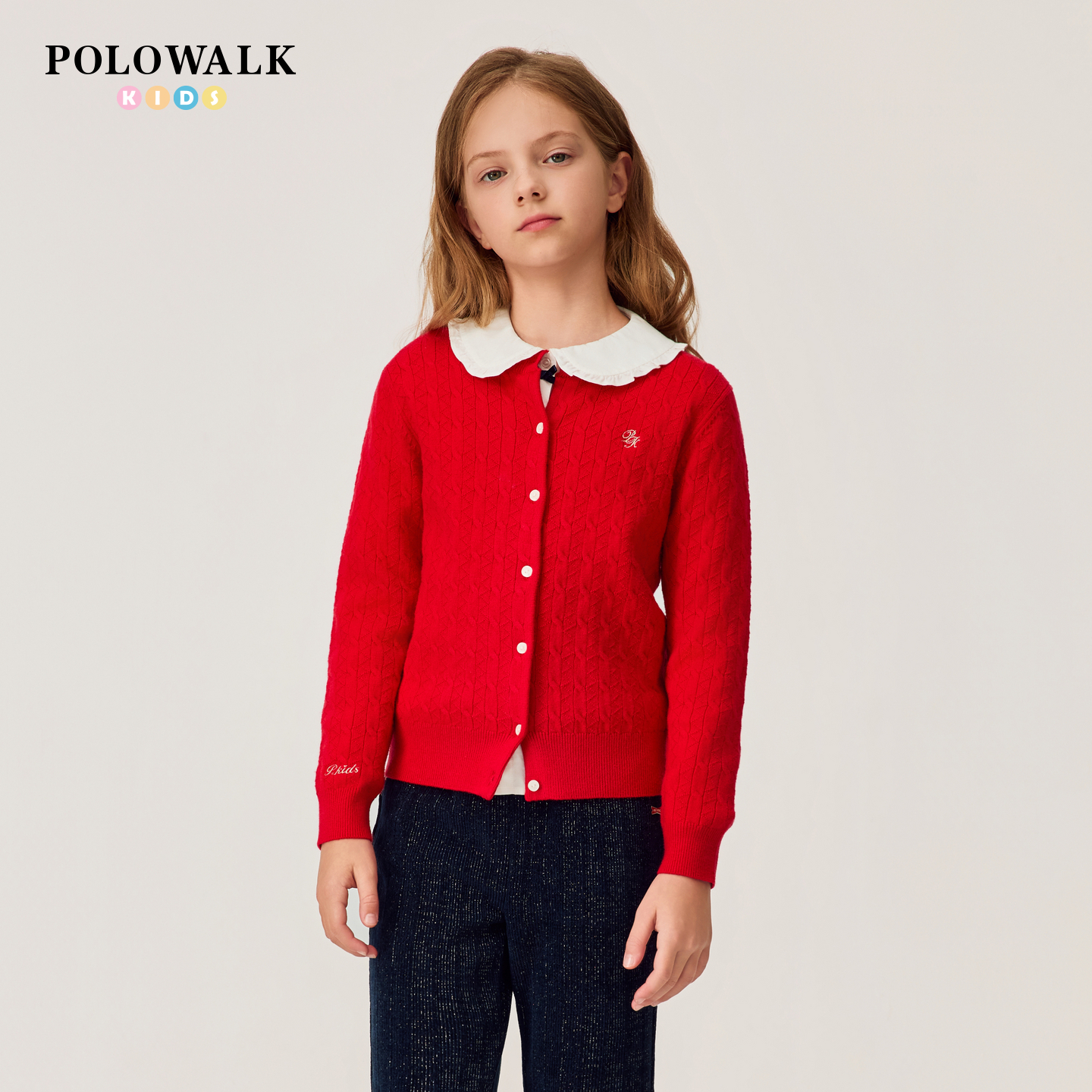【新年款】POLOWALK童装女童针织衫2026年新品百搭毛衣绞花开衫