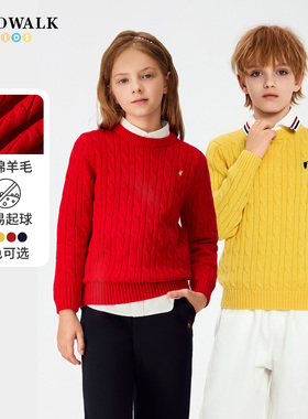 【含绵羊毛】POLOWALK童装男童羊毛衫2025秋冬毛衣圆领绞花针织衫